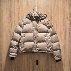 Quince Responsible Down Cropped Puffer Jacket Stone Taupe Size M